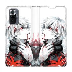 Housse Cuir Portefeuille Pour Xiaomi Redmi Note 10 Pro 5G Manga Kaneki Blanc