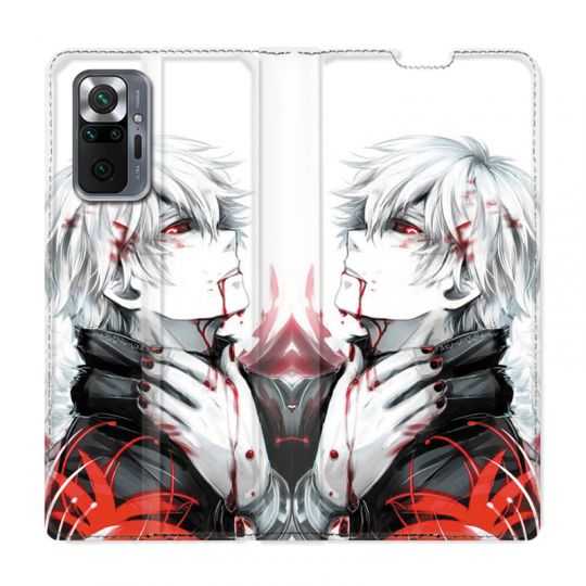Housse Cuir Portefeuille Pour Xiaomi Redmi Note 10 Pro 5G Manga Kaneki Blanc