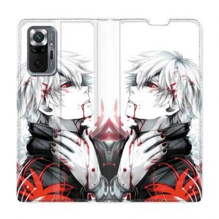 Housse Cuir Portefeuille Pour Xiaomi Redmi Note 10 Pro 5G Manga Kaneki Blanc