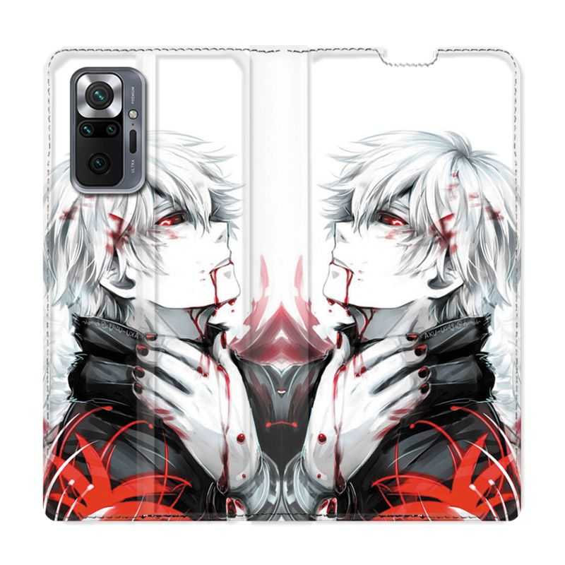 Housse Cuir Portefeuille Pour Xiaomi Redmi Note 10 Pro 5G Manga Kaneki Blanc