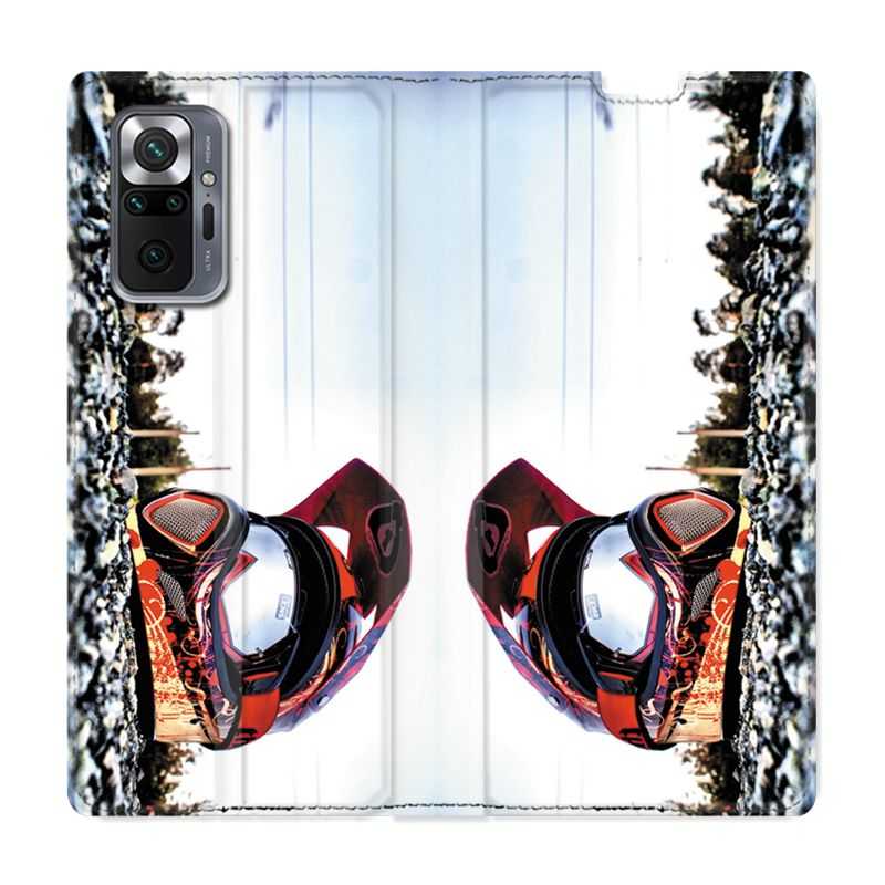 Housse Cuir Portefeuille Pour Xiaomi Redmi Note 10 Pro 5G Moto Casque Cross