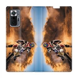 Housse Cuir Portefeuille Pour Xiaomi Redmi Note 10 Pro 5G Moto Cross Blanc