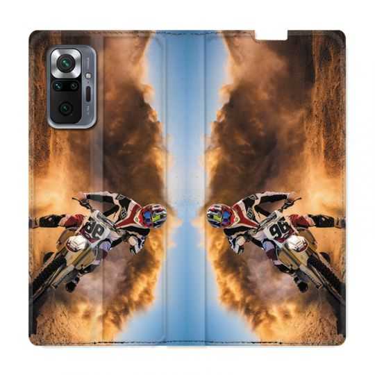 Housse Cuir Portefeuille Pour Xiaomi Redmi Note 10 Pro 5G Moto Cross Blanc