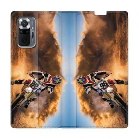 Housse Cuir Portefeuille Pour Xiaomi Redmi Note 10 Pro 5G Moto Cross Blanc
