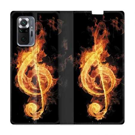Housse Cuir Portefeuille Pour Xiaomi Redmi Note 10 Pro 5G Musique Clé Sol Feu N