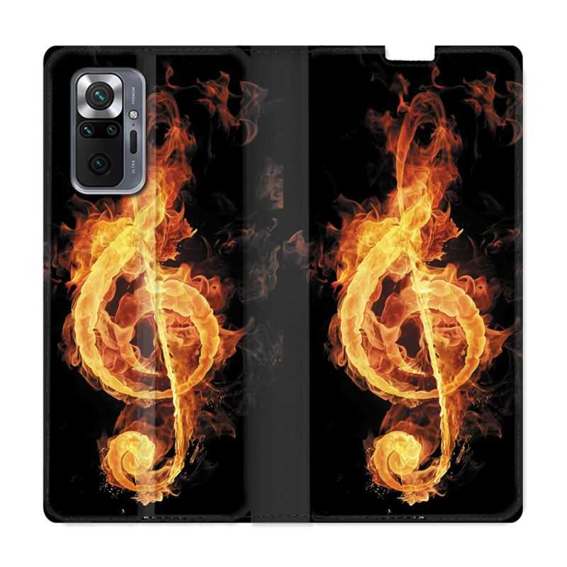 Housse Cuir Portefeuille Pour Xiaomi Redmi Note 10 Pro 5G Musique Clé Sol Feu N