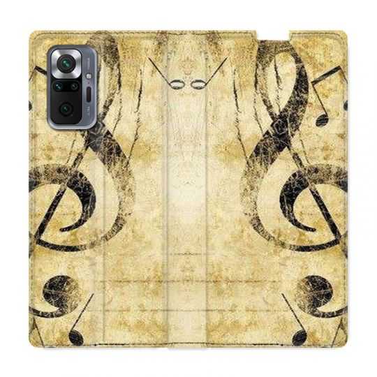 Housse Cuir Portefeuille Pour Xiaomi Redmi Note 10 Pro 5G Musique Clé Sol Vintage
