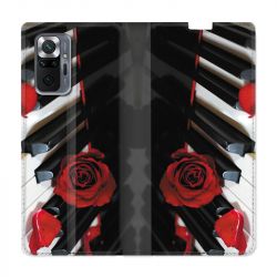 Housse Cuir Portefeuille Pour Xiaomi Redmi Note 10 Pro 5G Musique Rose Piano