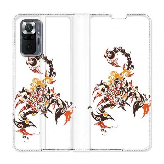 Housse Cuir Portefeuille Pour Xiaomi Redmi Note 10 Pro 5G Scorpion Blanc