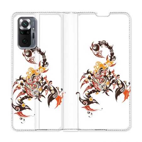 Housse Cuir Portefeuille Pour Xiaomi Redmi Note 10 Pro 5G Scorpion Blanc