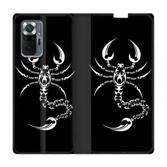 Housse Cuir Portefeuille Pour Xiaomi Redmi Note 10 Pro 5G Scorpion Noir