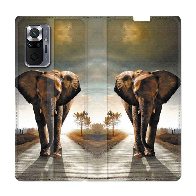 Housse Cuir Portefeuille Pour Xiaomi Redmi Note 10 Pro 5G Savane Elephant Route