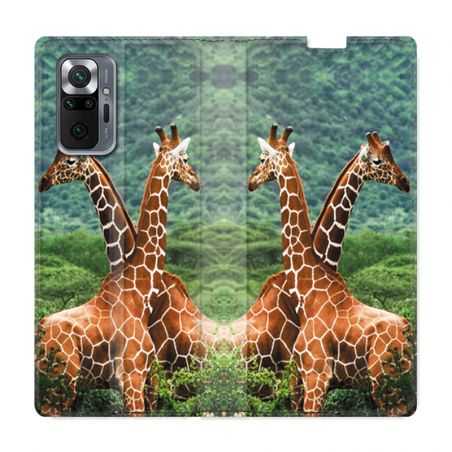 Housse Cuir Portefeuille Pour Xiaomi Redmi Note 10 Pro 5G Savane Girafe Duo