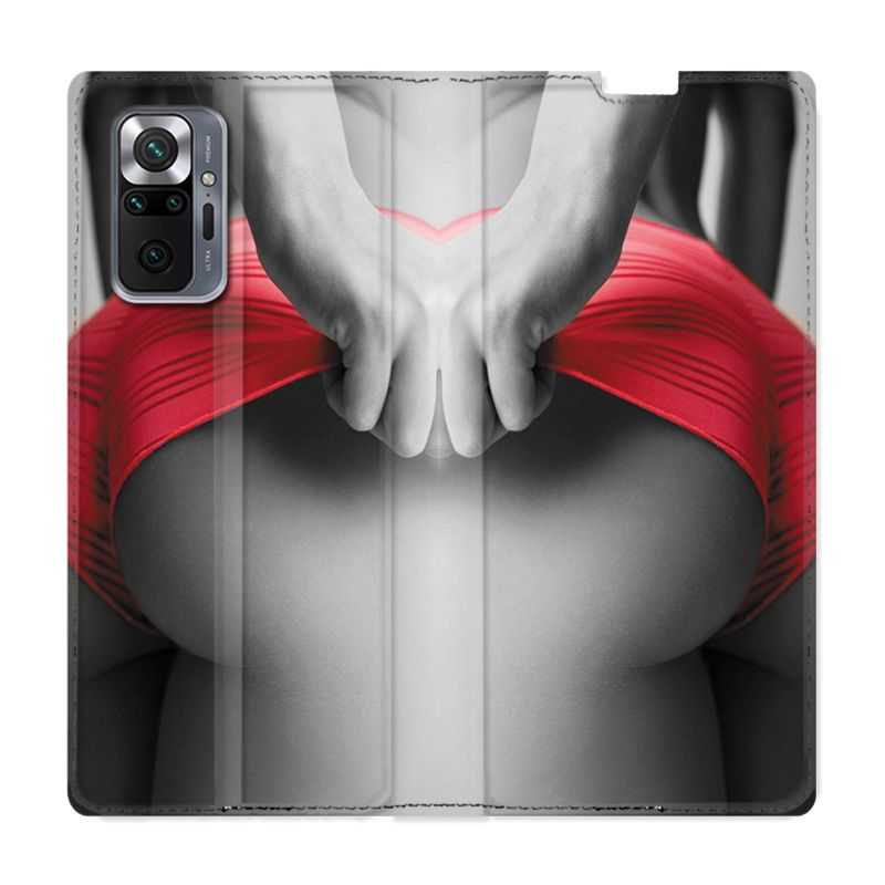 Housse Cuir Portefeuille Pour Xiaomi Redmi Note 10 Pro 5G Sexy Tanga Rouge