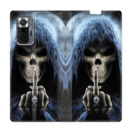 Housse Cuir Portefeuille Pour Xiaomi Redmi Note 10 Pro 5G Tete de Mort Doigt