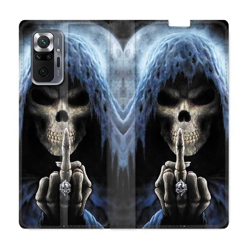 Housse Cuir Portefeuille Pour Xiaomi Redmi Note 10 Pro 5G Tete de Mort Doigt