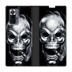 Housse Cuir Portefeuille Pour Xiaomi Redmi Note 10 Pro 5G Tete de Mort Fume