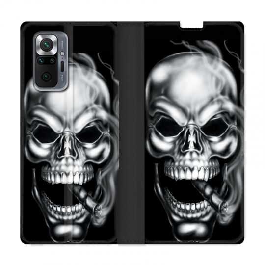 Housse Cuir Portefeuille Pour Xiaomi Redmi Note 10 Pro 5G Tete de Mort Fume
