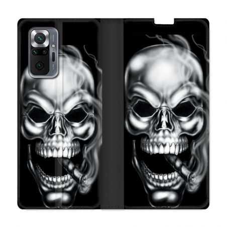 Housse Cuir Portefeuille Pour Xiaomi Redmi Note 10 Pro 5G Tete de Mort Fume