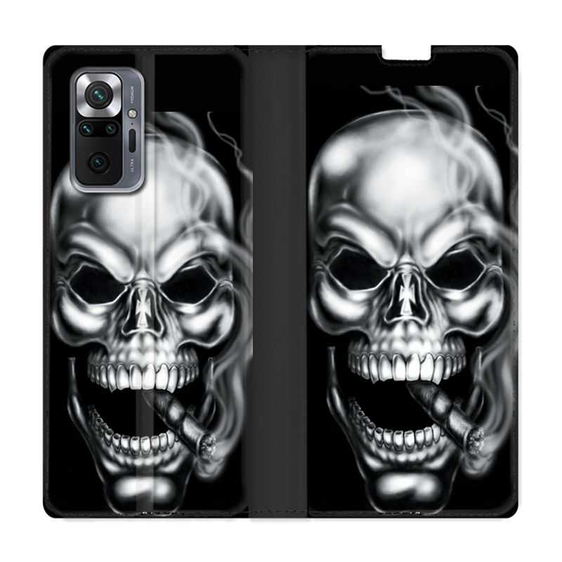 Housse Cuir Portefeuille Pour Xiaomi Redmi Note 10 Pro 5G Tete de Mort Fume