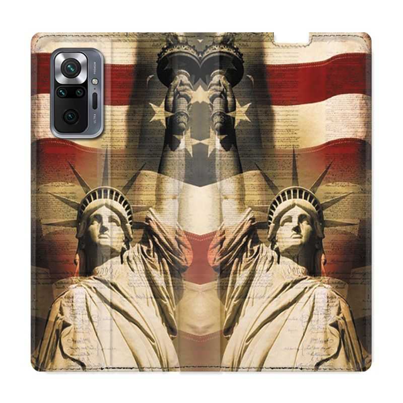 Housse Cuir Portefeuille Pour Xiaomi Redmi Note 10 Pro 5G Amerique USA Statue liberté