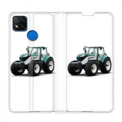 Housse Cuir Portefeuille PourXiaomi Redmi 9C Agriculture Tracteur Blanc
