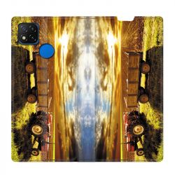 Housse Cuir Portefeuille PourXiaomi Redmi 9C Agriculture Tracteur Color