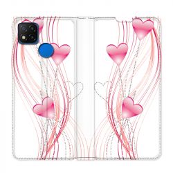 Housse Cuir Portefeuille PourXiaomi Redmi 9C Coeur Rose Montant sur Blanc