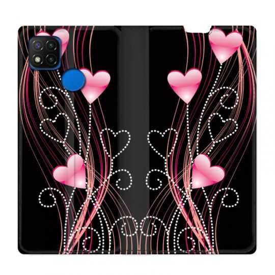 Housse Cuir Portefeuille PourXiaomi Redmi 9C Coeur Rose Montant sur Noir
