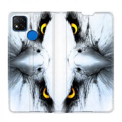 Housse Cuir Portefeuille PourXiaomi Redmi 9C Aigle Royal Blanc