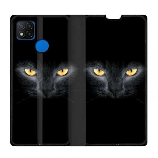 Housse Cuir Portefeuille PourXiaomi Redmi 9C Chat Noir