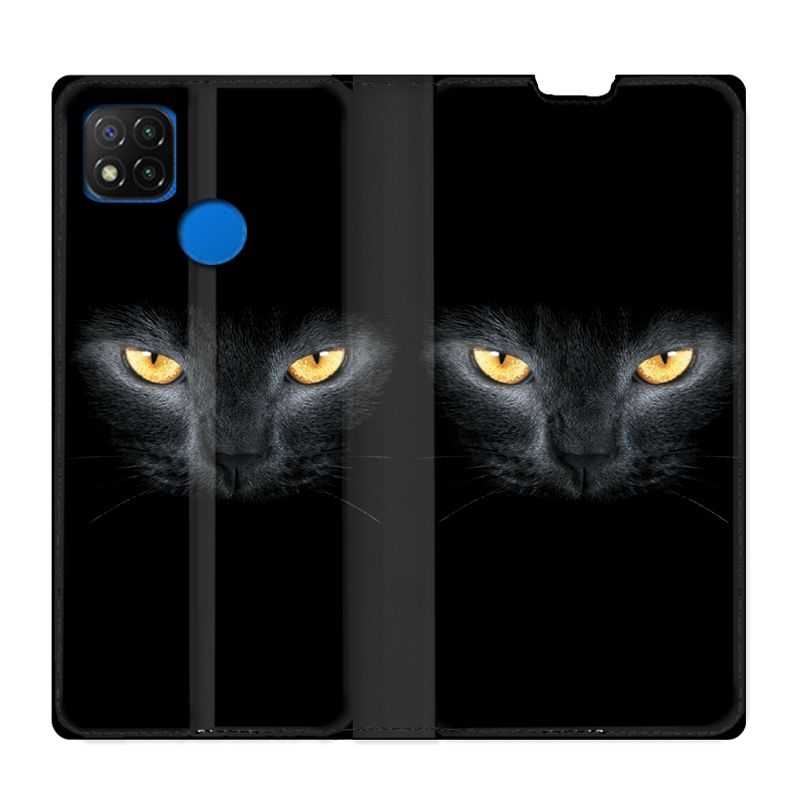 Housse Cuir Portefeuille PourXiaomi Redmi 9C Chat Noir