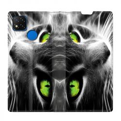 Housse Cuir Portefeuille PourXiaomi Redmi 9C Chat Vert