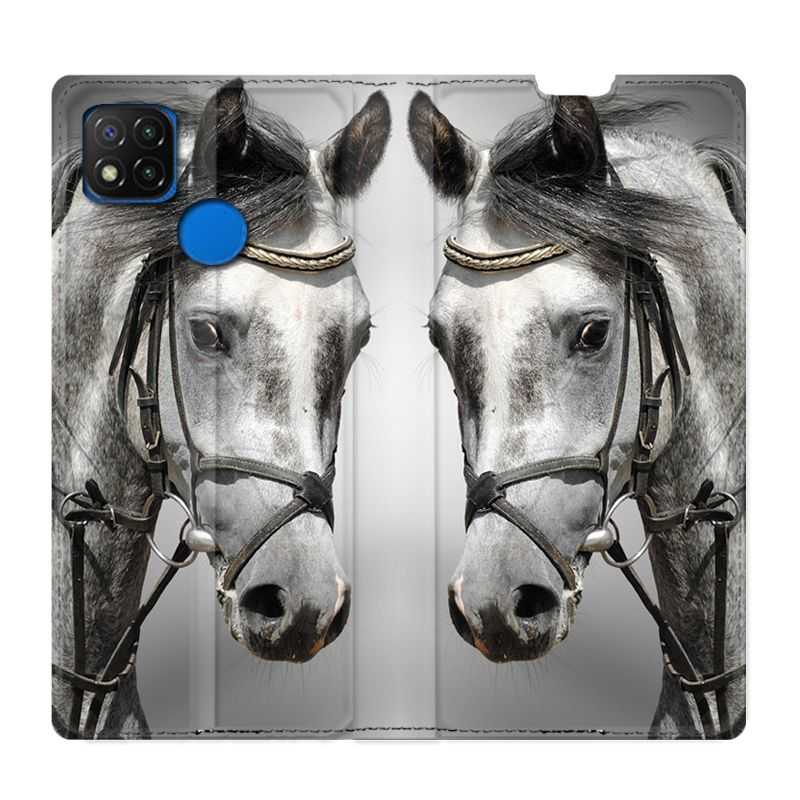 Housse Cuir Portefeuille PourXiaomi Redmi 9C Cheval Blanc