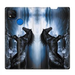 Housse Cuir Portefeuille PourXiaomi Redmi 9C Cheval Noir