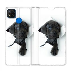 Housse Cuir Portefeuille PourXiaomi Redmi 9C Chien Noir