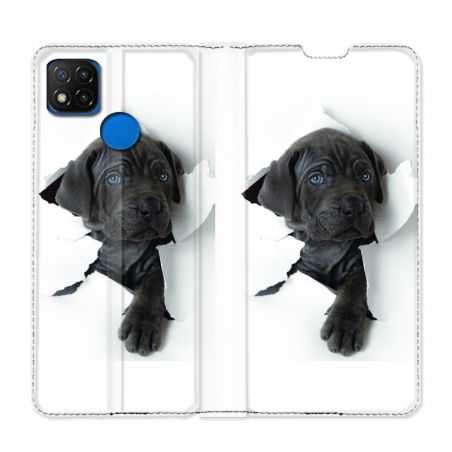 Housse Cuir Portefeuille PourXiaomi Redmi 9C Chien Noir