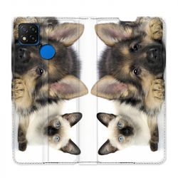 Housse Cuir Portefeuille PourXiaomi Redmi 9C Chien vs Chat