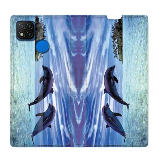 Housse Cuir Portefeuille PourXiaomi Redmi 9C Dauphin Ile