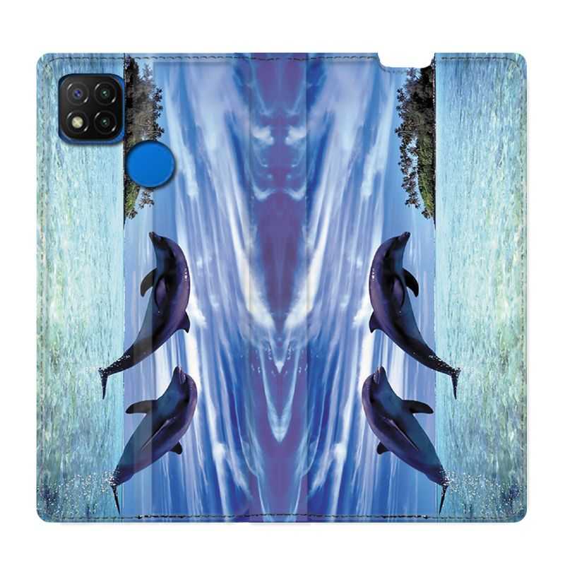 Housse Cuir Portefeuille PourXiaomi Redmi 9C Dauphin Ile