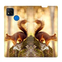 Housse Cuir Portefeuille PourXiaomi Redmi 9C Ecureuil Bois