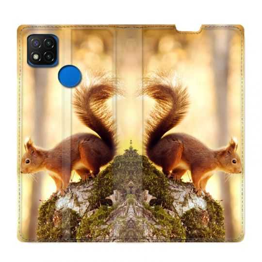 Housse Cuir Portefeuille PourXiaomi Redmi 9C Ecureuil Bois