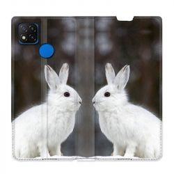 Housse Cuir Portefeuille PourXiaomi Redmi 9C Lapin Blanc