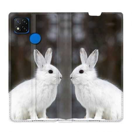 Housse Cuir Portefeuille PourXiaomi Redmi 9C Lapin Blanc