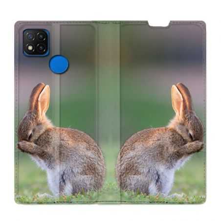 Housse Cuir Portefeuille PourXiaomi Redmi 9C Lapin Marron