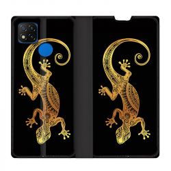 Housse Cuir Portefeuille PourXiaomi Redmi 9C Animaux Maori Lezard Noir