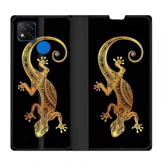 Housse Cuir Portefeuille PourXiaomi Redmi 9C Animaux Maori Lezard Noir