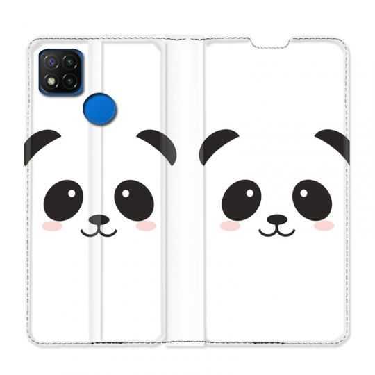 Housse Cuir Portefeuille PourXiaomi Redmi 9C Panda Blanc