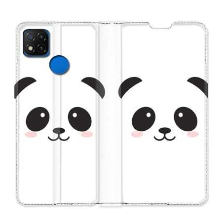 Housse Cuir Portefeuille PourXiaomi Redmi 9C Panda Blanc