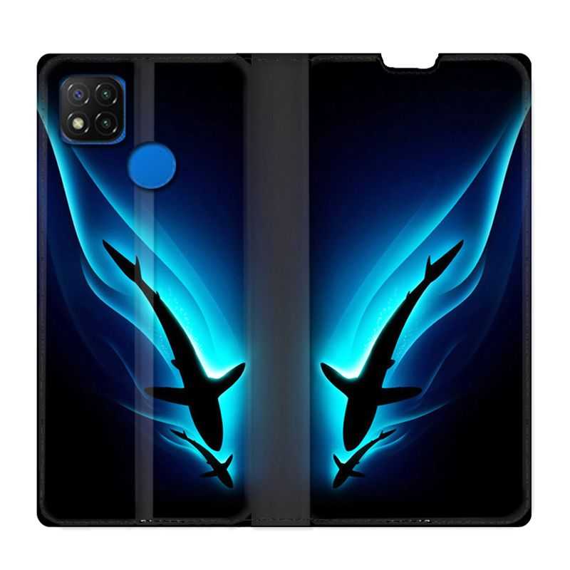Housse Cuir Portefeuille PourXiaomi Redmi 9C Requin Noir